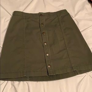 Green denim button down skirt